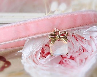 Cute blush pink rhinestone cat collar.soft velvet Tiny dog collar,small dog collar.cat collar.puppy collar.kitten collar.teacup dog collar.