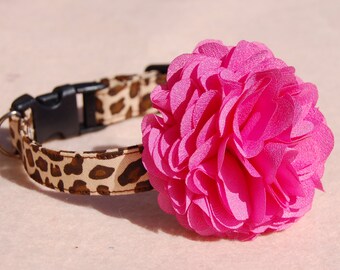 Modern leopard dog collar.beautiful hot pink and Golden flower dog collar. Pet collar, dog wedding collar.girl dog collar.Pet Birthday gift