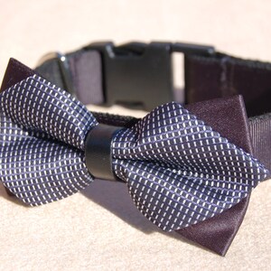 May include: A black dog collar with a black and white patterned bow tie.