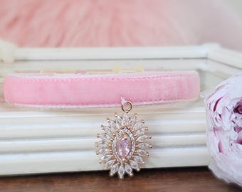 Pink rhinestone cat collar.pink velvet Tiny dog collar,small dog collar.cat collar.puppy collar.kitten collar.teacup dog collar.puppy gift