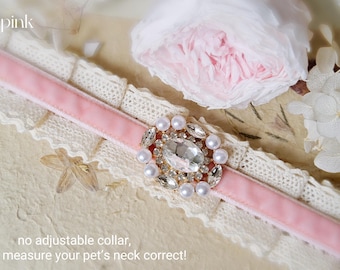 No adjustable cat collar, Luxury  lace Cat collar,blush pink velvet cat collar,cute puppy collar.Tea cup dog collar.tiny dog collar,cat gift
