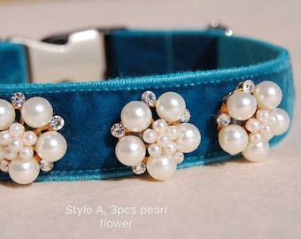 Cute peacock blue velvet wedding dog collar.party dog collar. Pet Birthday gift.dog wedding collar.dog collar.wedding dog collar
