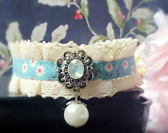 No adjustable lace Cat collar,cat gift.blue wedding cat collar,tiny dog collar,puppy collar. Teacup dog collar.dog wedding collar