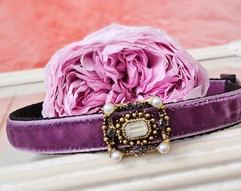 Handmade lavender rhinestone cat collar.purple Tiny dog collar,small dog collar.cat collar.puppy collar.kitten collar.teacup dog collar.