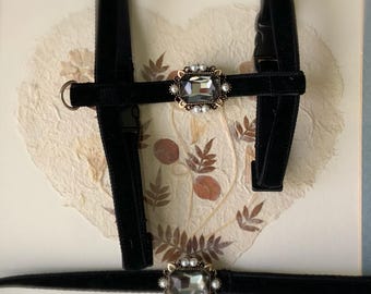 Handmade Cat harness and leash.black velvet Teacup dog Harness. tiny dog harness and leash.puppy harness and leash.cat gift.cat harness