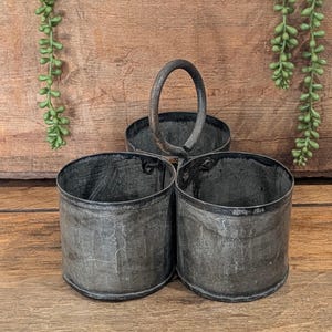 Vintage Metal Triple Caddie, Plant Starter Pots