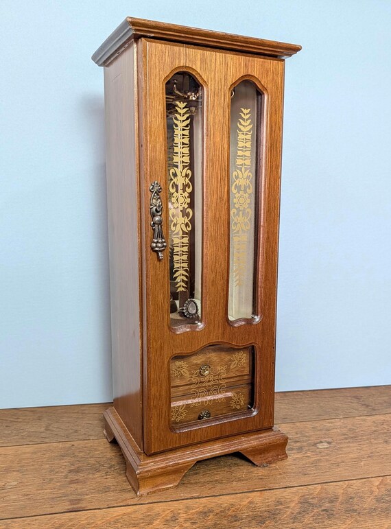 Vintage Wooden Jewelry Armoire, Jewelry Box Cabinet