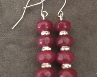 Natural Red Stone Crystal Accent Handmade Dangle Earrings