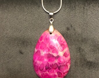 Gemstone Pendant Handmade Pink Fossil Coral Stone Pendant On Silver Snake Chain