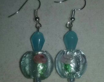 Blue Earrings Ice Blue Lampwork Blown Glass Faceted Teardrop Dangle Style Handmade Earrings