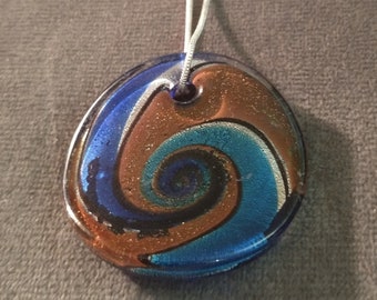 Multi Color Dichroic Glass Pendant On Silver Snake Chain Necklace