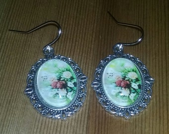 Flower Bouquet Glass Dangle Style Victorian Look Handmade  Earrings