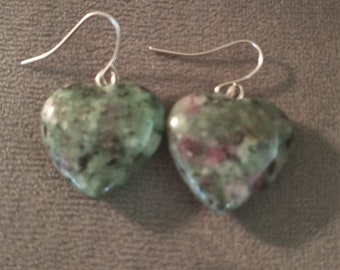 Gemstone Earrings Ruby Zoisite Gemstone Heart Dangle Style Earrings