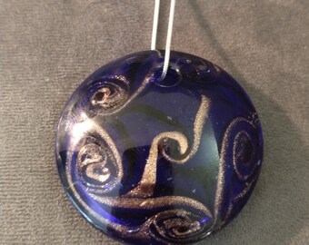 Dark Blue Murano Glass Pendant On Silver Snake Chain Necklace