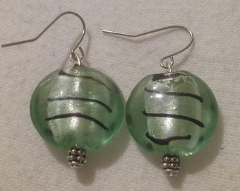 Light Green Lampwork Glass Handmade Earrings