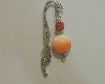 Bookmark Artisan Handmade Silver Mermaid Genuine Natural Orange Mother Of Pearl Shell Crystal Beaded Charm Bookmark Reading School Gift