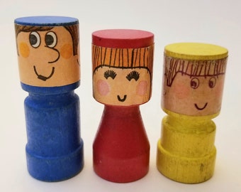 Vintage 1970's Playskool Little Wooden Peg People Figures