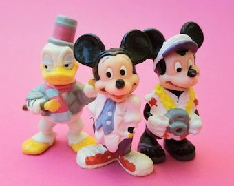 Vintage Walt Disney Applause PVC Figure Toy Lot - Mickey Mouse Tourist & Pink Jacket - Donald Dunk Cane Top Hat