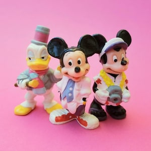 Vintage Walt Disney Applause PVC Figure Toy Lot - Mickey Mouse Tourist & Pink Jacket - Donald Dunk Cane Top Hat