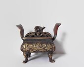 Vintage Foo Dog Censer Ornate Asian Metal Incense Burner