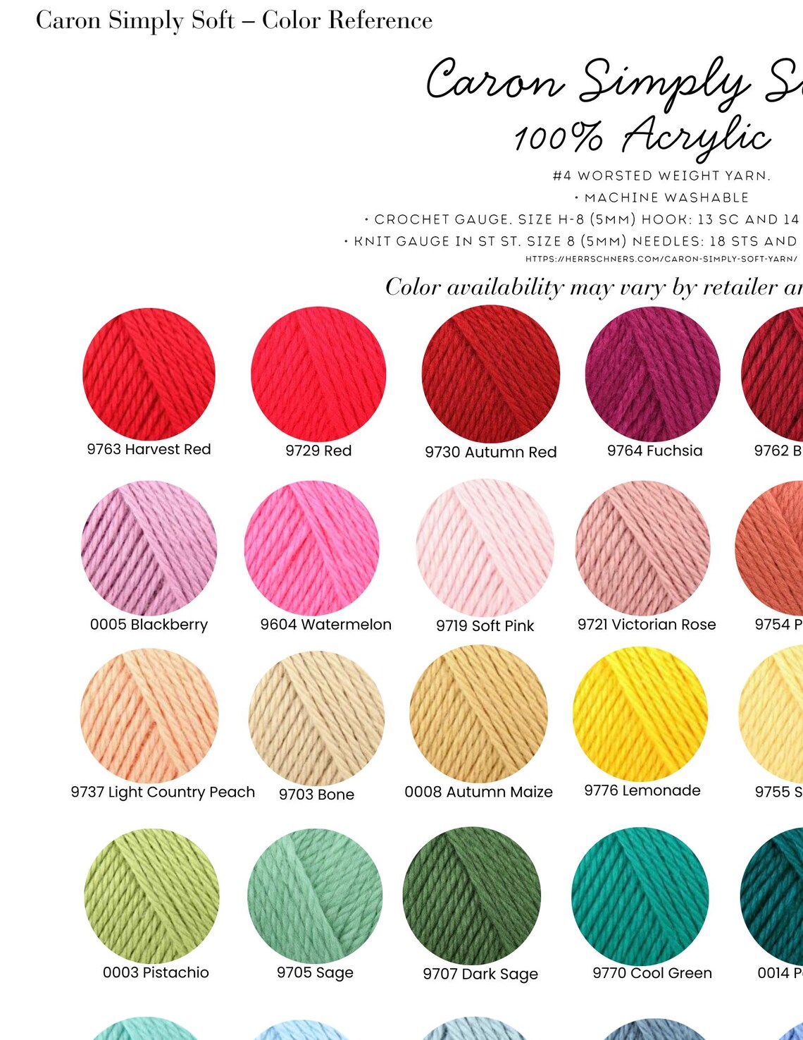 Caron Simply Soft Worsted Color Planning Card Printable | Yarn Swatch ...