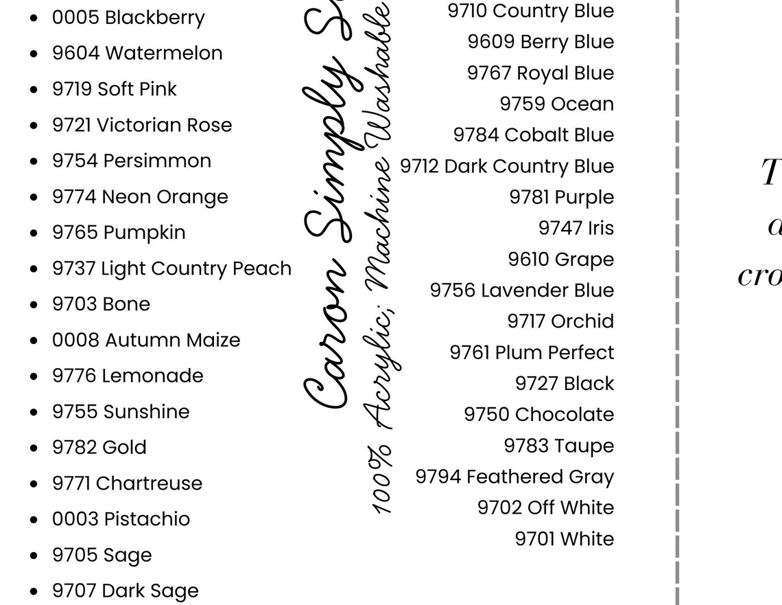 Caron Simply Soft Worsted Color Planning Card Printable | Yarn Swatch ...