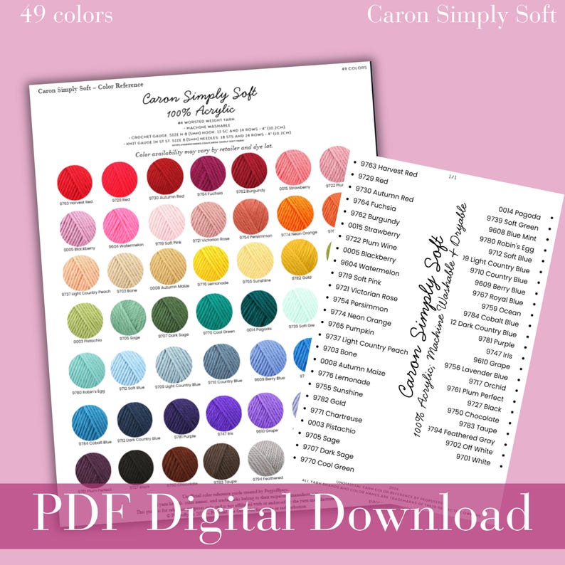 Caron Simply Soft Worsted Color Planning Card Printable | Yarn Swatch ...