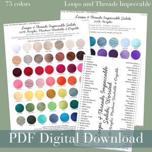 Tarjeta imprimible de planificación de colores de estambre Impeccable Solids Worsted de Loops & Threads / Tabla de muestras de hilo en PDF