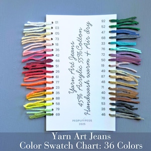 Tabella dei campioni di colore Yarn Art Jeans: scheda di riferimento plastificata; 36 campioni