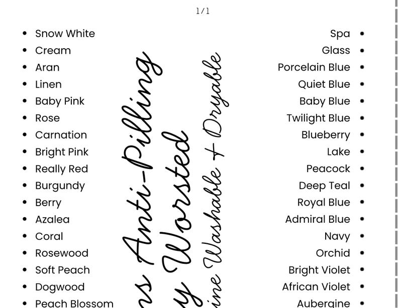 Process Chart Pink Premier Yarns Everyday Worsted Catona Color Reference Chart | Printable ...