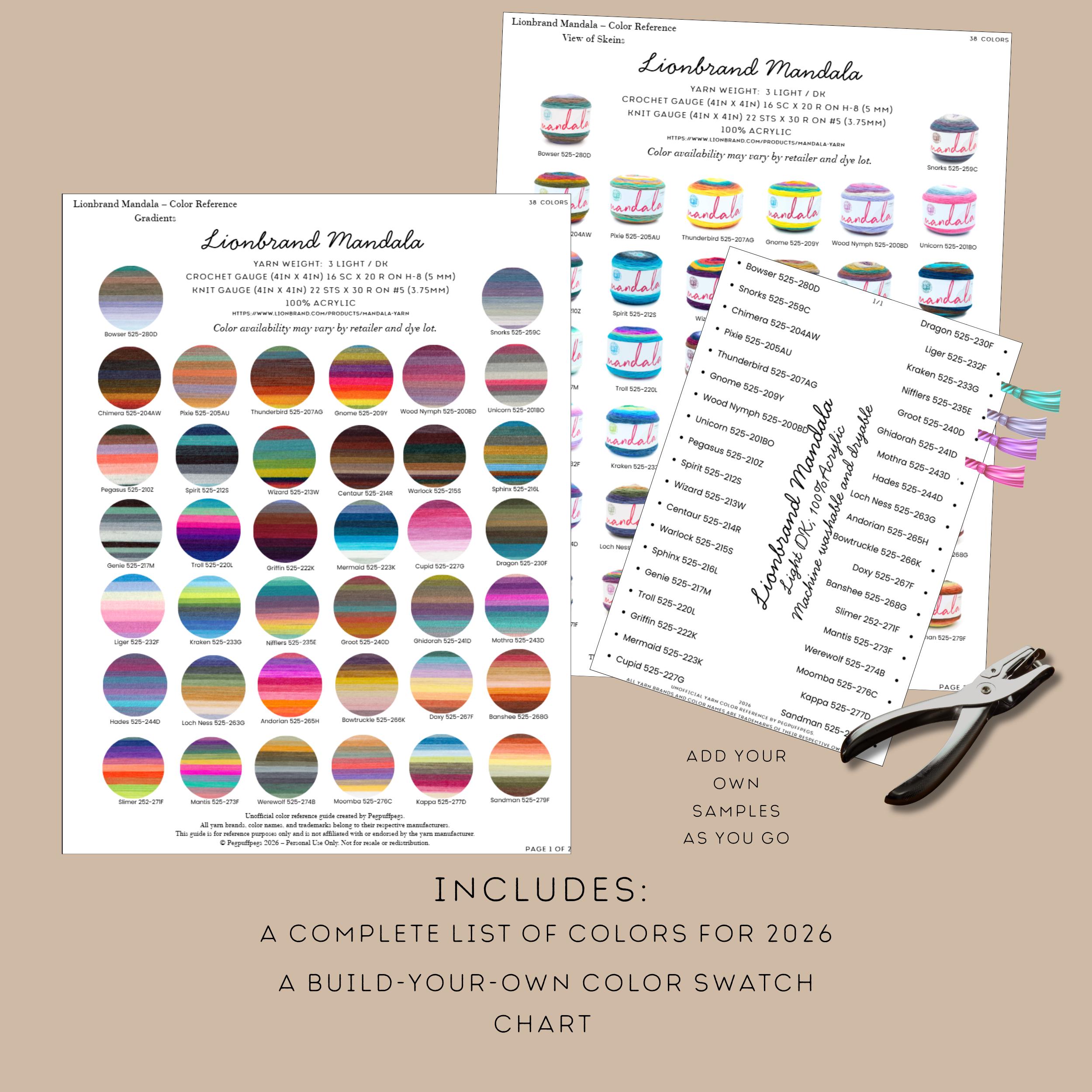 Lionbrand Mandala Color Chart PDF | Variegated Yarn Reference Guide ...