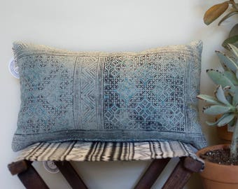 Vintage hmong hemp woven lumbar pillow