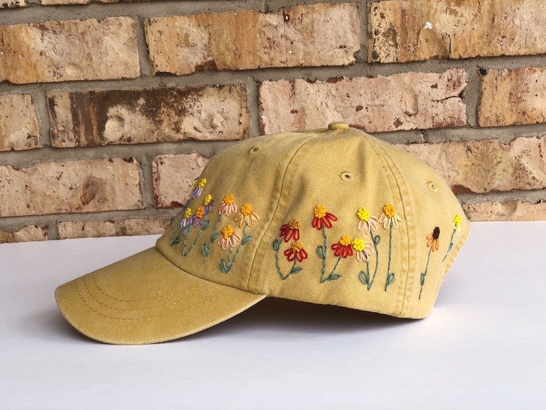 Rainbow Daisy Embroidered Baseball Cap Etsy