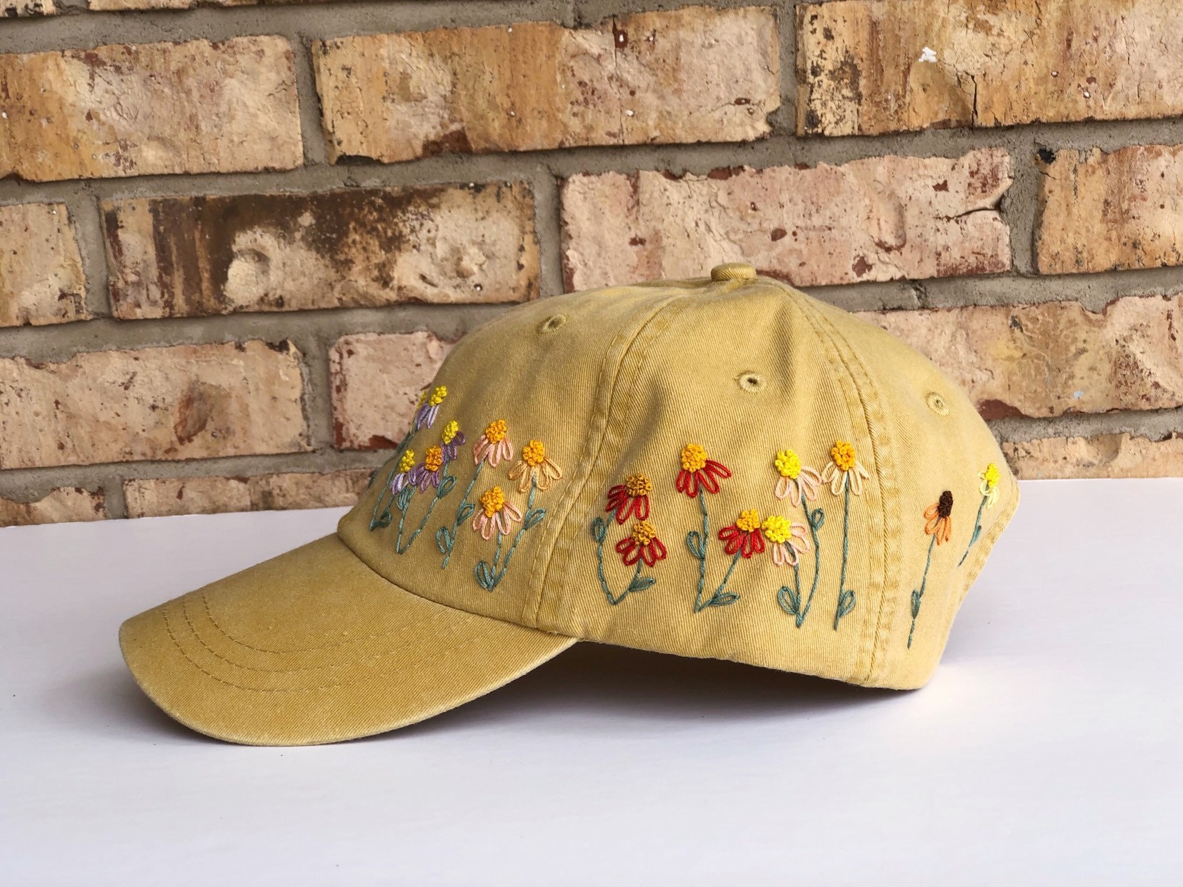 Rainbow Daisy embroidered baseball cap | Etsy