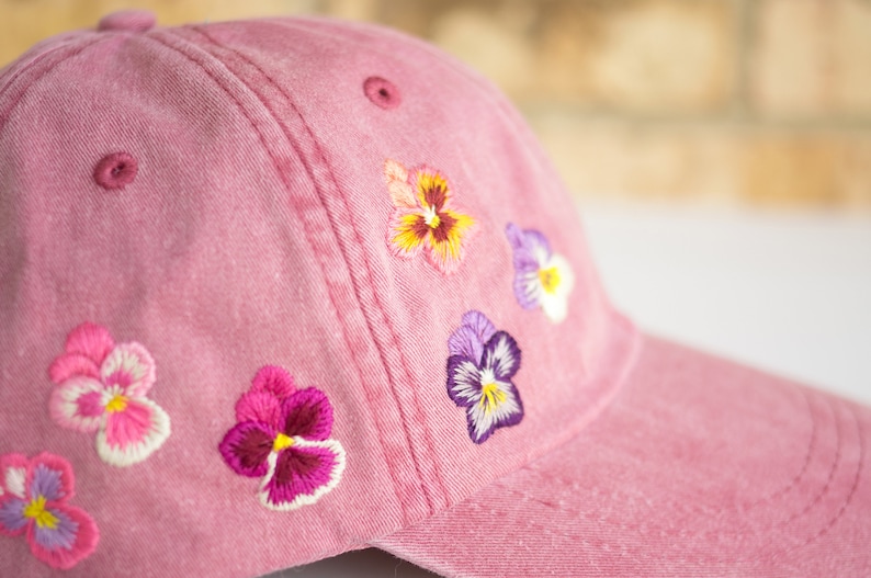 Floral embroidered hat Pansy Embroidered Baseball Cap