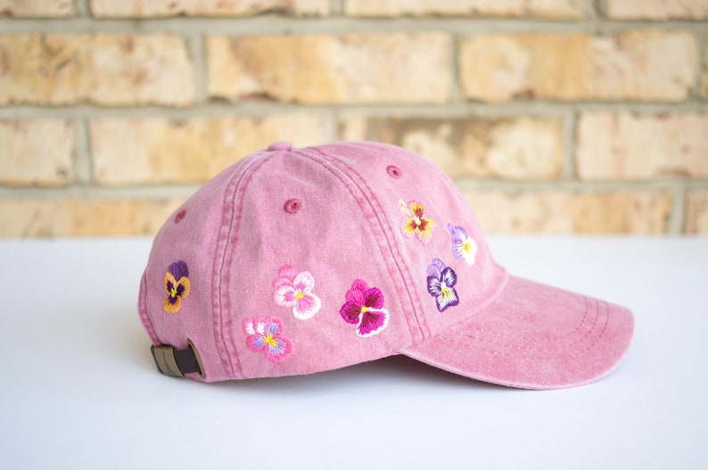 Floral embroidered hat Pansy Embroidered Baseball Cap