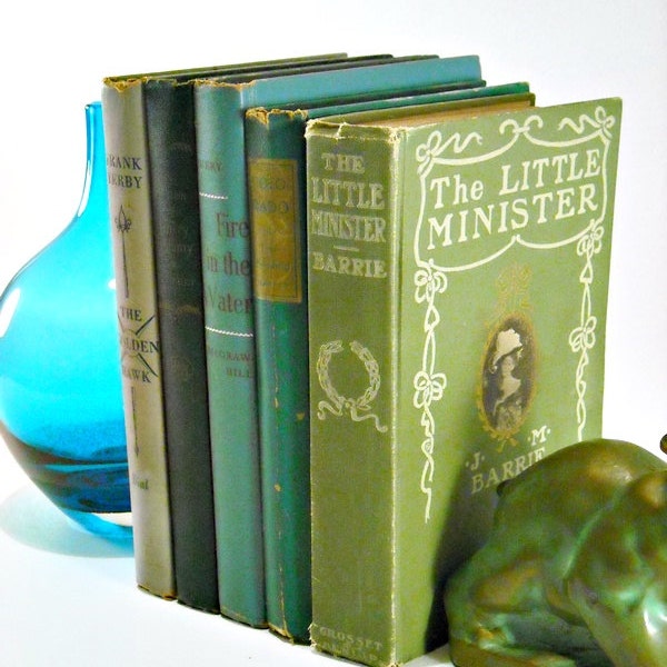 Antique Vintage Book Bundle Display Blue Green