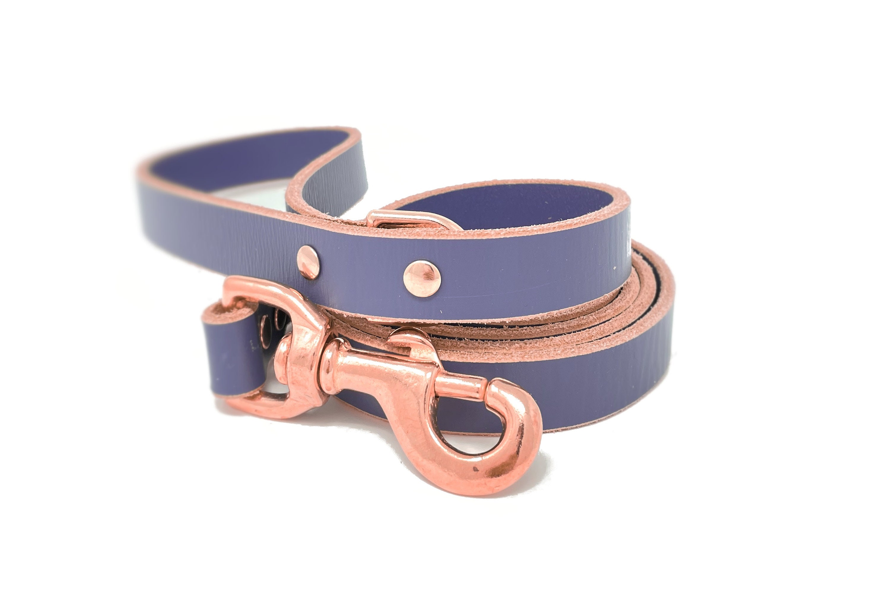 Periwinkle Purple Leather Dog Leash With Copper/Rose Gold Tone Hardware