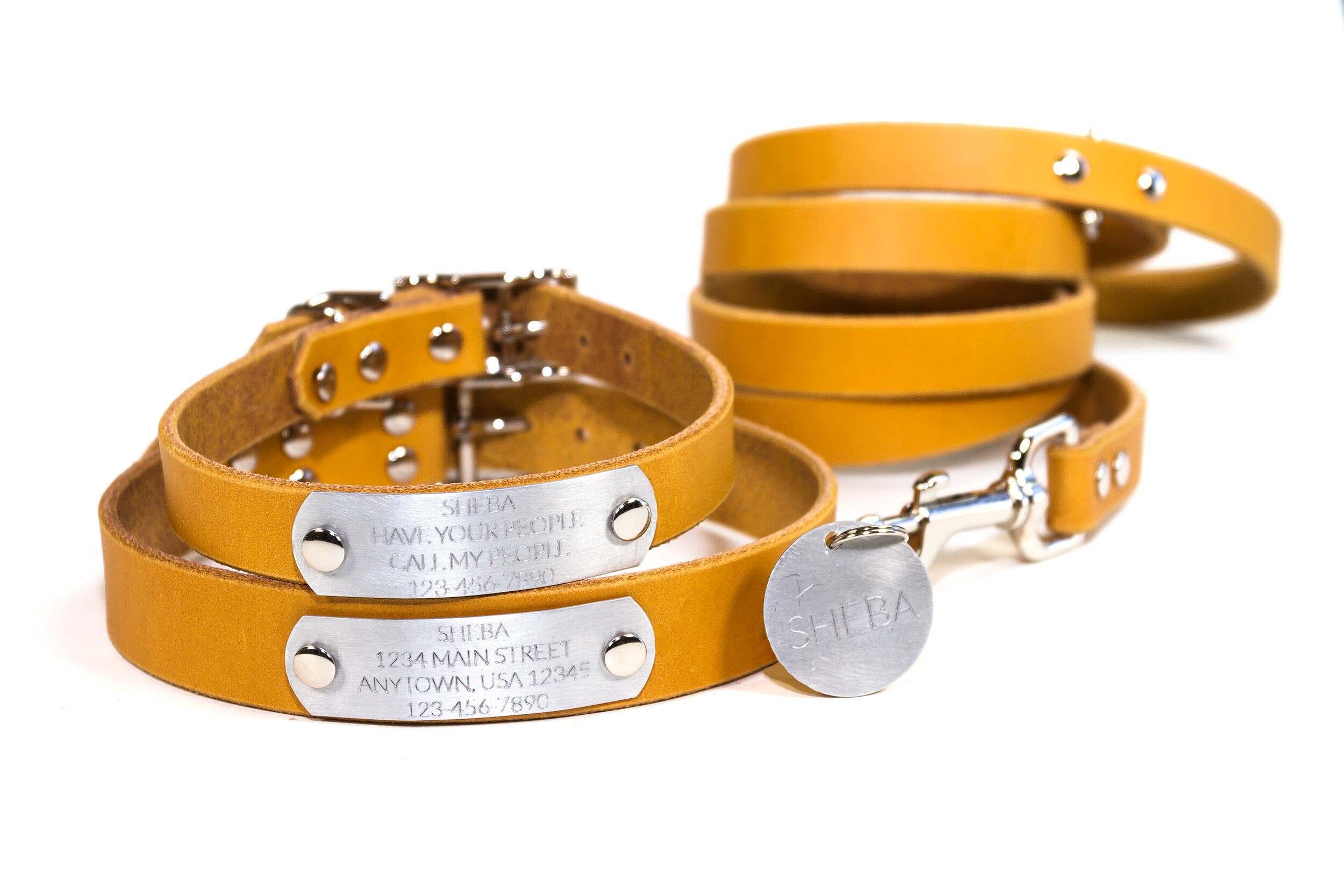 Senfgelbes Hundehalsband aus Leder graviertes Edelstahl | Etsy