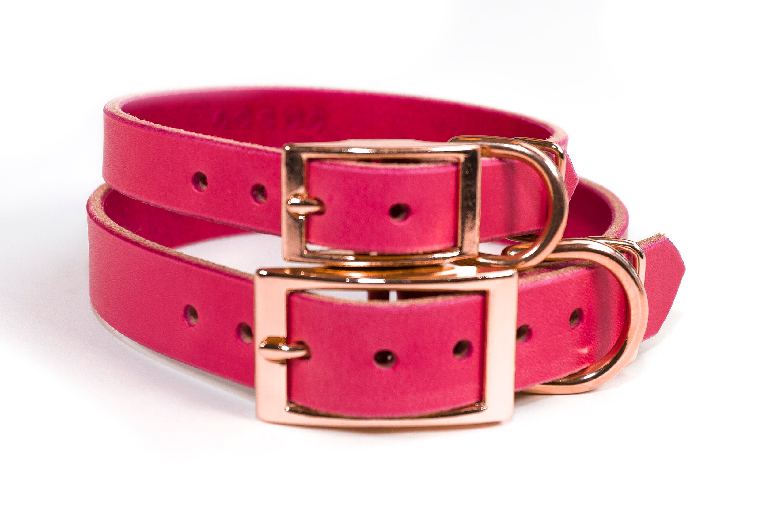 Personalized Leather Dog Collar, Pink Leather, Rose Gold / Copper