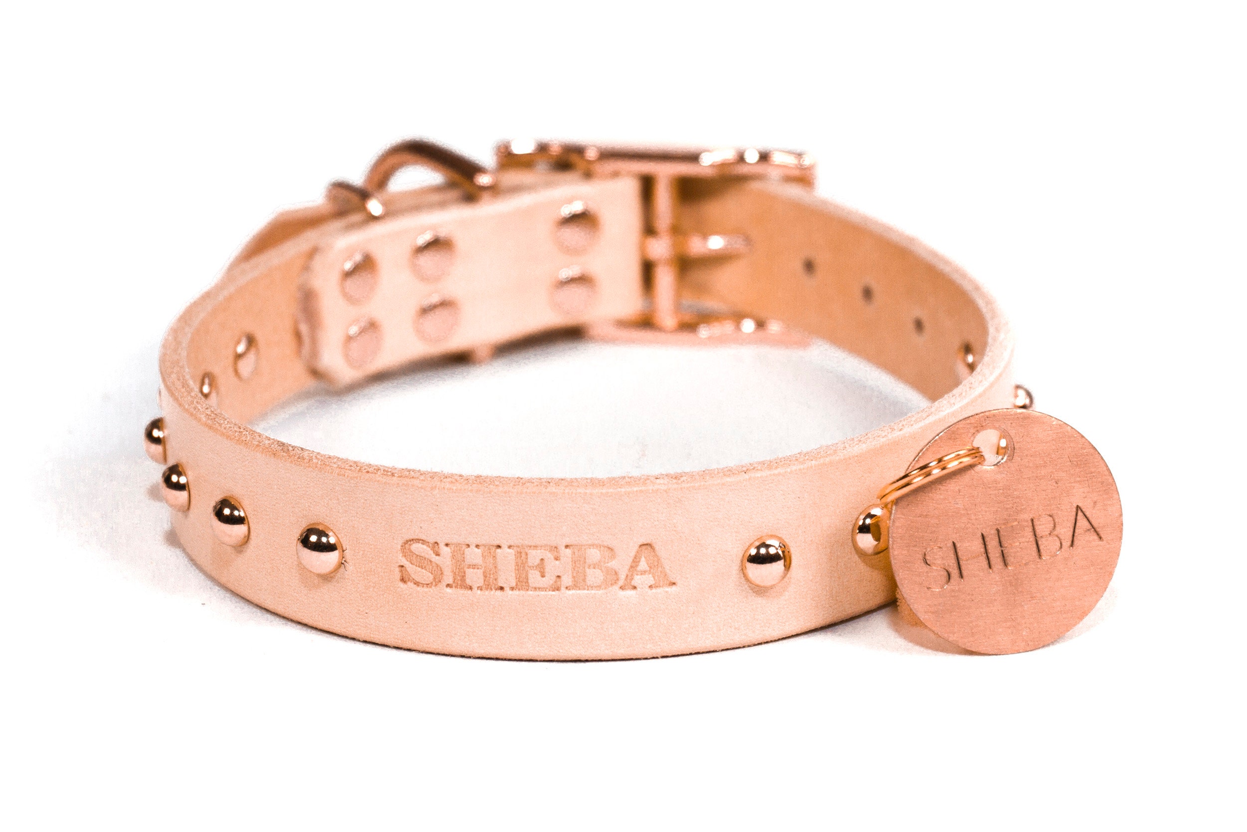Personalized Studded Off White Leather Dog Collar Copper / Etsy