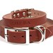 Personalized Brown Leather Dog Collar, Nickel / Silver Tone Buckle, Embossed Name 