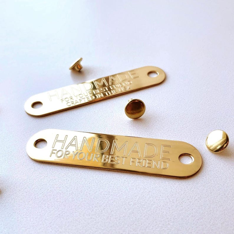 Engraved Solid Brass Dog Collar Nameplate: Silent Rivet-On ID Tag, Custom Engraved Pet Plate zdjęcie 1