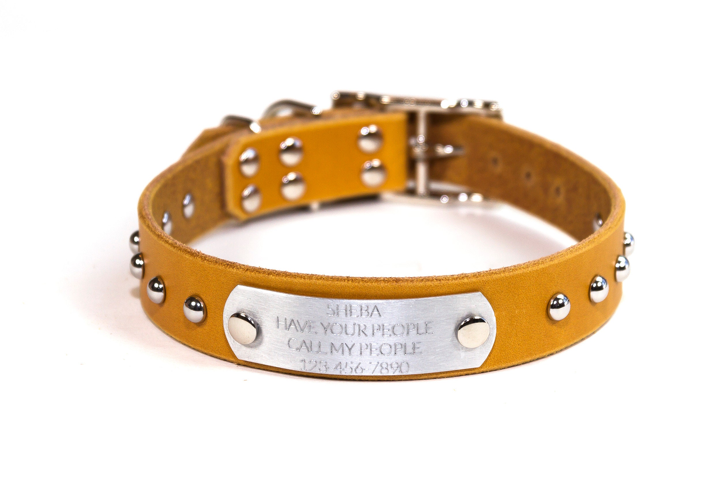 Personalized Studded Mustard Yellow Leather Dog Collar Silver Etsy UK