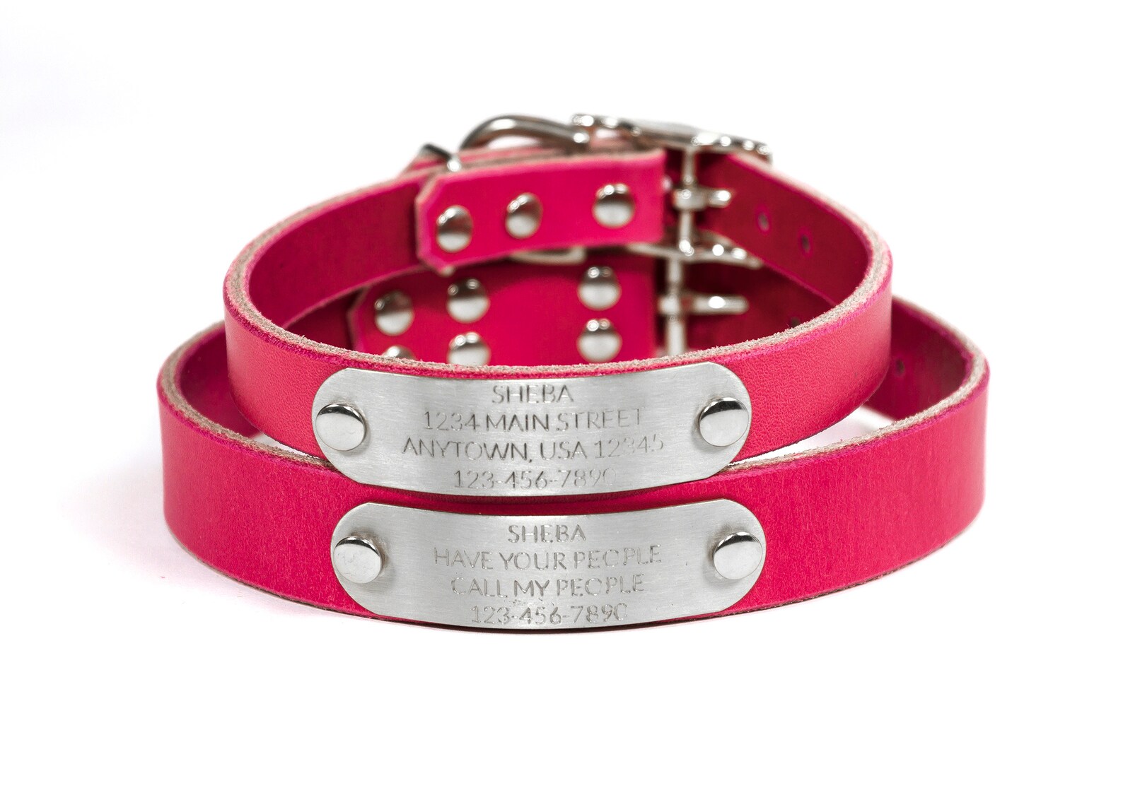 Personalized Pink Leather Dog Collar with Silver Tone Buckle Etsy