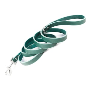 Dark Teal Green, Evergreen Leather Dog Leash with Nickel / Silver Tone Hardware
