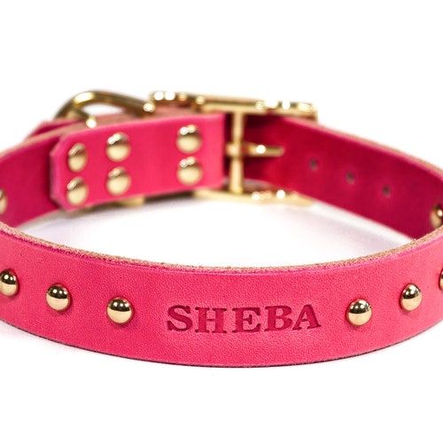Personalized Leather Dog Collar Soft Pink Leather Collar Etsy