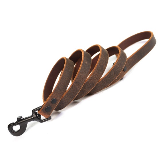 Handmade Leather Dog Leash Distressed Brown Leather With Black Metal Hardware Etsy