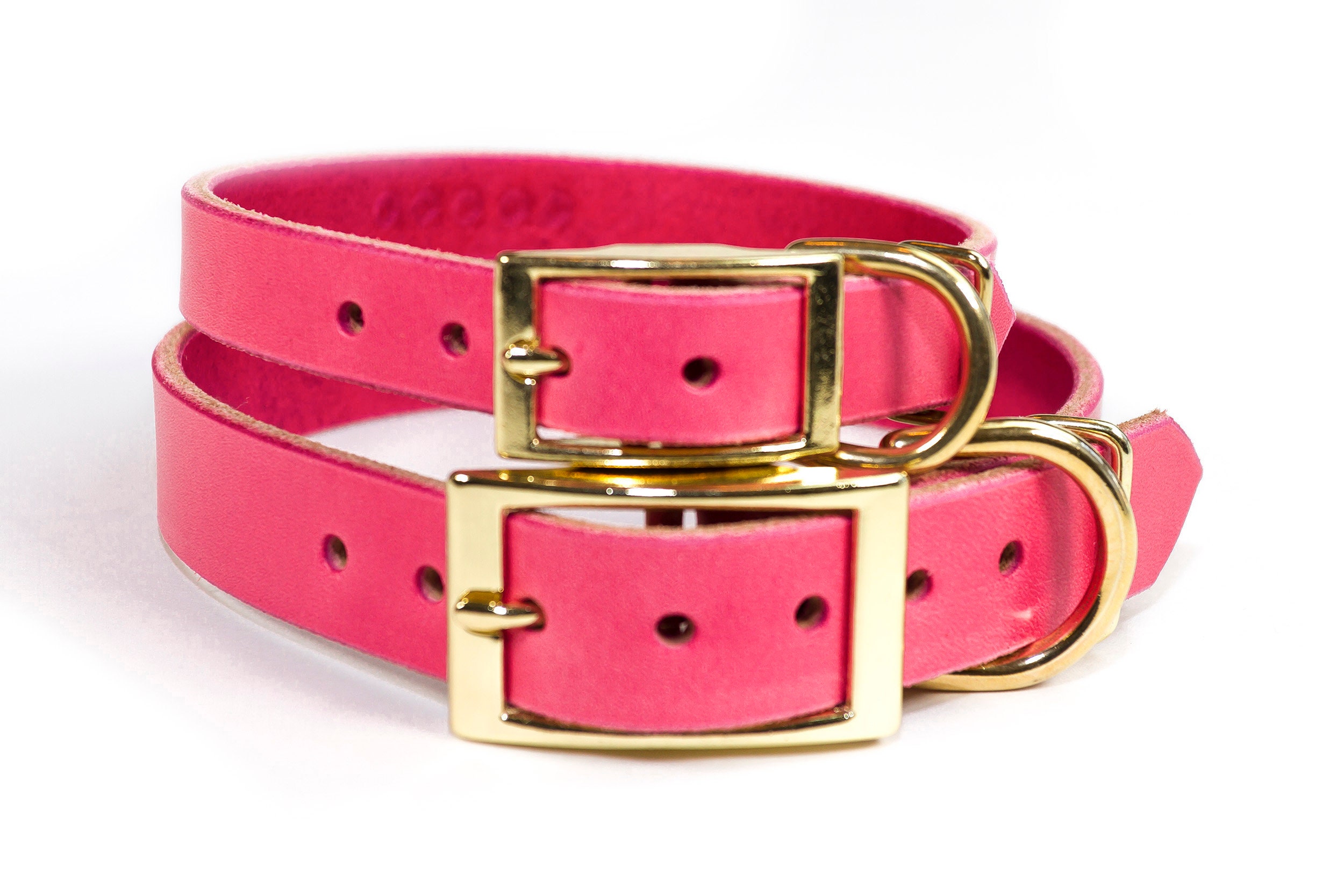 Personalized Pink Leather Dog Collar With Solid Brass Etsy