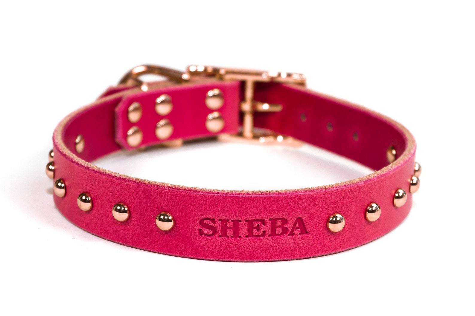 Personalized Studded Pink Leather Dog Collar Copper / Rose Etsy